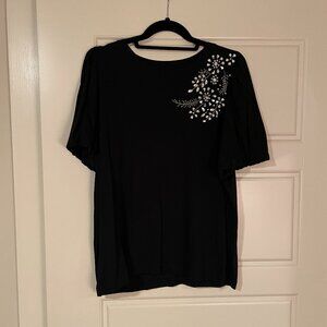 Casual Black Top with Rhinestone Design